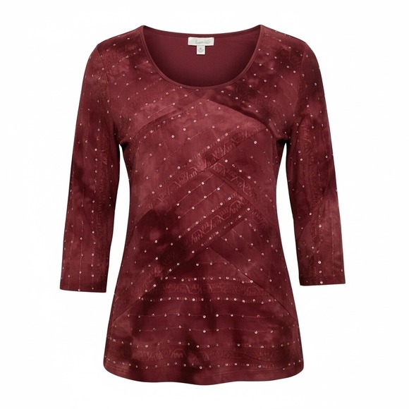 dressbarn Tops - Dressbarn Burgundy Sequin Beaded 3/4 Sleeve Scoop Neck Top Womens XL